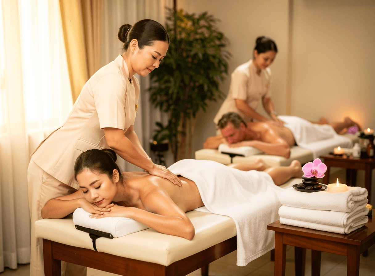 A relaxing massage at Maroubra Best Massage, warm and calm with fresh towels, hot stones and an orchid