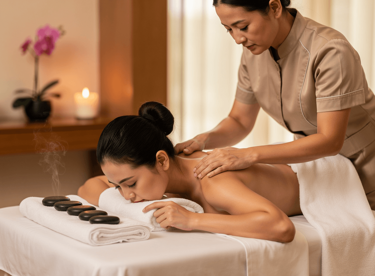 A therapist giving a remedial massage with hot stones at Maroubra Best Massage
